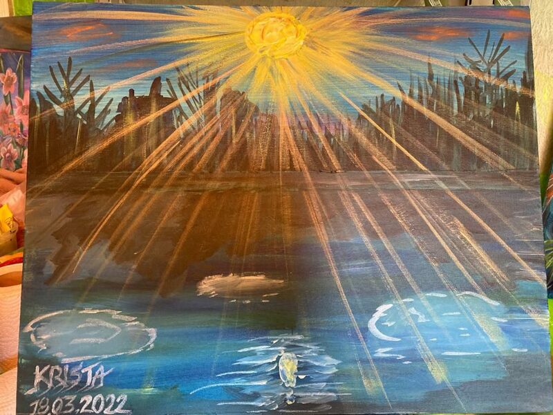 Gaujā iet ledus. 40x50cm.Akrils.