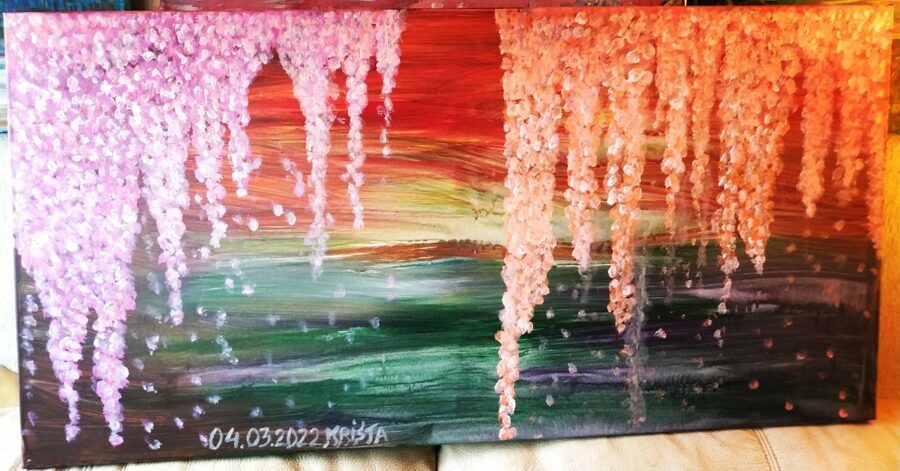 Pavasara ziedonis iedibina mieru. 40x100cm.Akrils