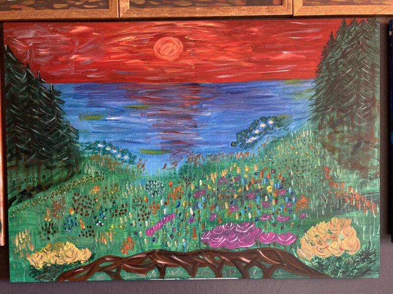 Saulriets pie Stundu ezera Kurzemē. 60x80. Akrils
