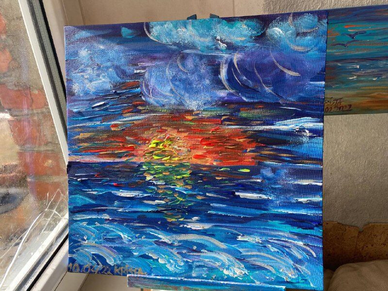 Saulriets pie jūras. 30x40cm. Akrils.